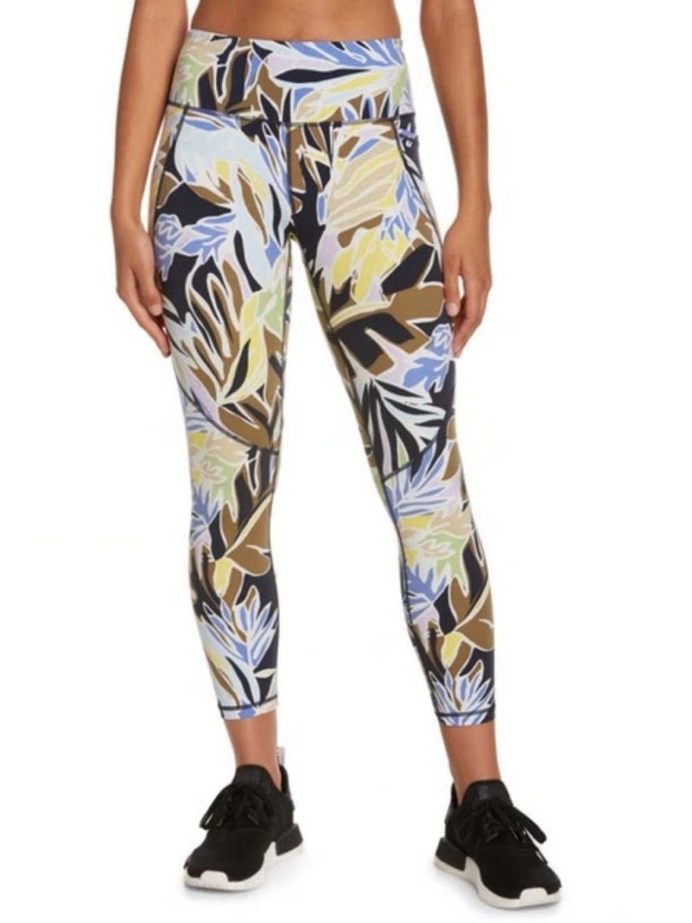 SWEATY BETTY Power Pocket Workout Leggings in Green Paper Leaf Print Size L
